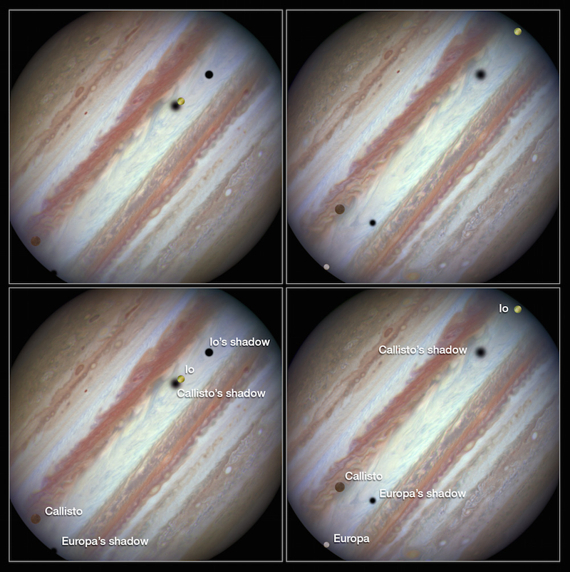 Illustration for article titled Hubble capta un raro evento: 3 lunas de Júpiter en tránsito simultáneo
